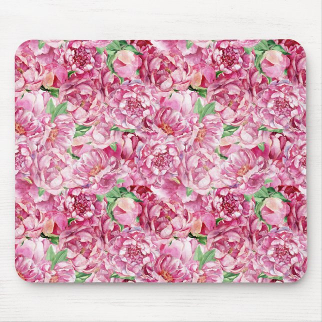 Watercolor Pink Peonies Mouse Pad (Front)