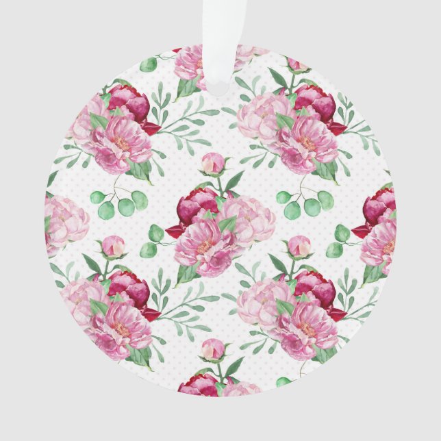 watercolor pink peonies ornament (Front)