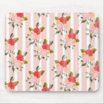 Watercolor Pink Peonies Pinstripes Custom Mousepad<br><div class="desc">Add a feminine touch to your desk with this floral mousepad. This customisable mousepad features watercolor peonies with pink pinstripes pattern.</div>