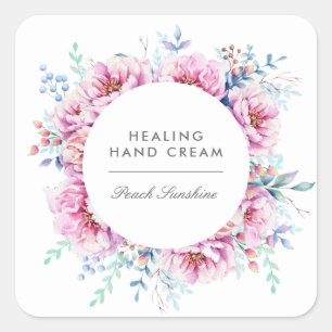 Watercolor Pink Peonies Product Business Square Sticker