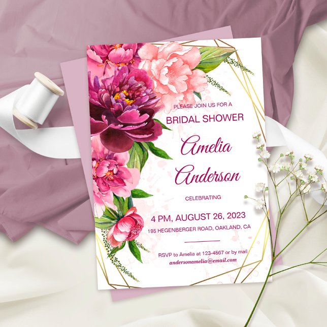 Watercolor Pink Peonies Rustic Bridal Shower Invitation (Creator Uploaded)