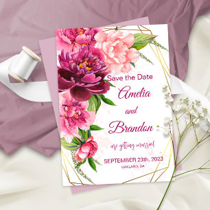 Watercolor Pink Peonies Rustic Wedding Save The Date