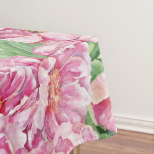 Watercolor Pink Peonies Tablecloth