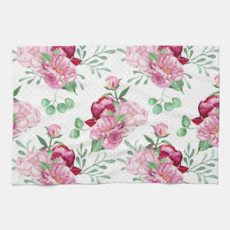 watercolor pink peonies tea towel