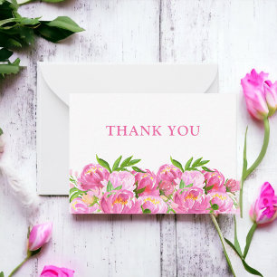 Watercolor Pink Peonies Thank You   Elegant Floral Card