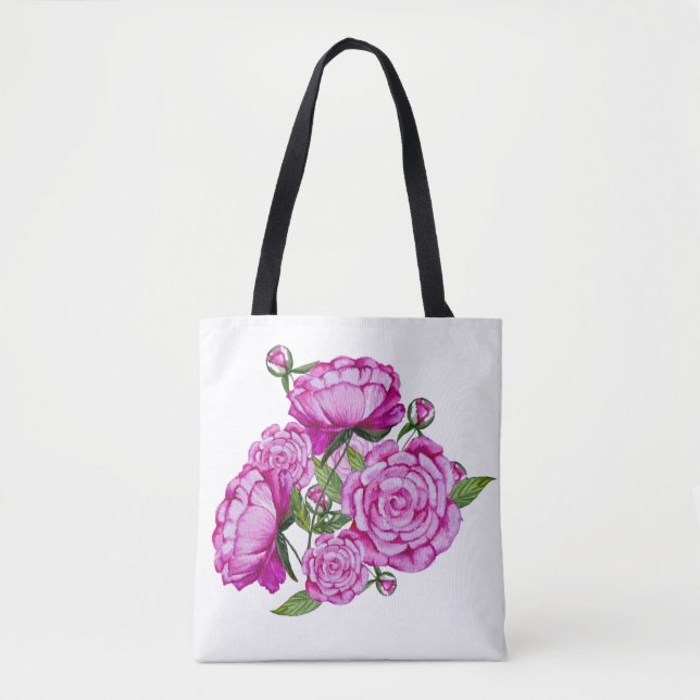 Watercolor pink peonies  tote bag (Front)