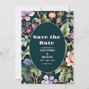 Watercolor Pink Peony Art Nouveau Wedding Save The Date