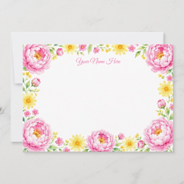 Watercolor Pink Peony Botanical Notecards (Front)