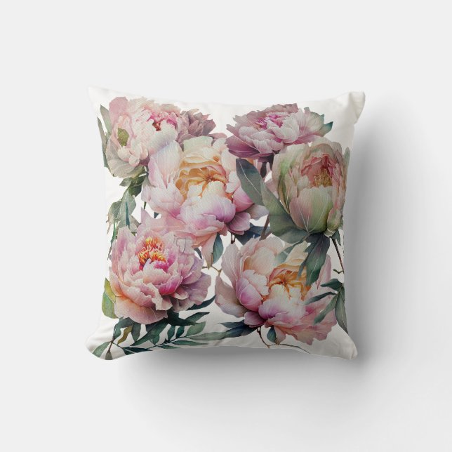 Watercolor Pink Peony Cushion  (Front)