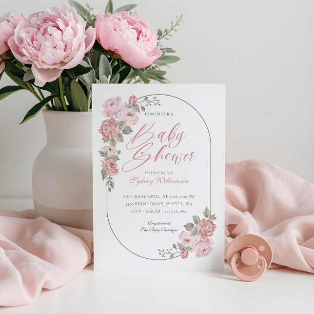 Watercolor Pink Peony Floral Blossom Baby Shower Invitation (Watercolor Pink Peony Floral Blossom Baby Shower Invitation)