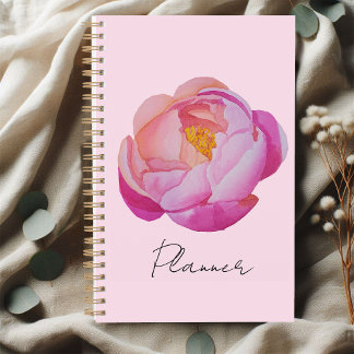 Watercolor pink peony flower planner