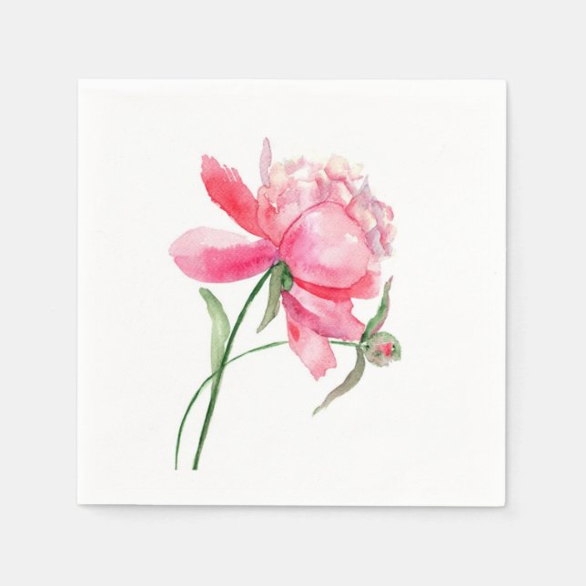 WATERCOLOR Pink PEONY Napkins (Front)