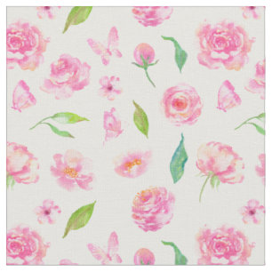 Watercolor Pink Peony Pattern Fabric