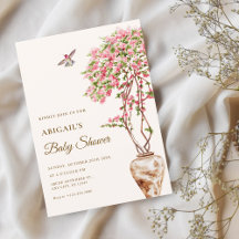 Watercolor pink plants baby shower