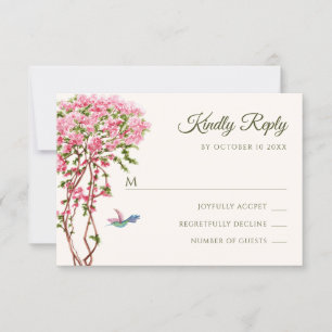 Watercolor pink plants RSVP card