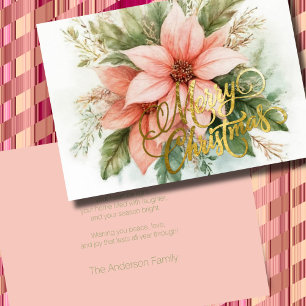 Watercolor Pink Poinsettia Christmas Holiday Card
