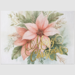Watercolor Pink Poinsettia Christmas Tissue Paper