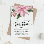 Watercolor Pink Poinsettia Holly Hanukkah Party Invitation<br><div class="desc">Invite guests to your event with this customisable holiday party invitation. It features watercolour pink poinsettia and holly. Personalise this poinsettia invitation by adding your event details. This floral holiday party invitation is available on other cardstock.</div>
