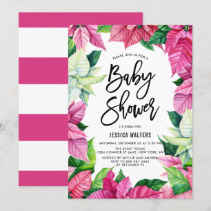 Watercolor Pink Poinsettias Floral Baby Shower Invitation