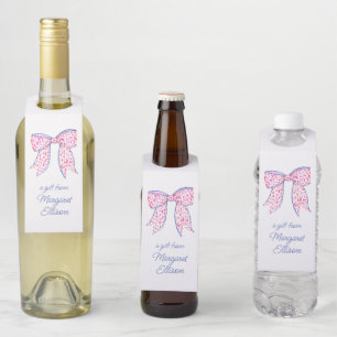 Watercolor Pink Polka Dot Bow Bottle Tag