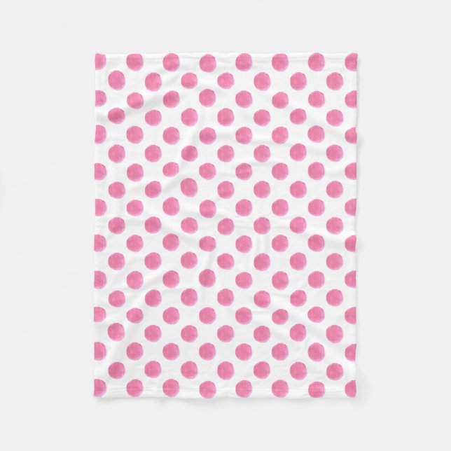 watercolor pink polka dots dotty design fleece blanket (Front)