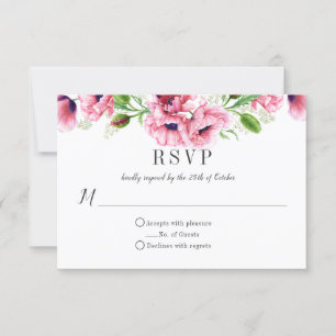 Watercolor Pink Poppies Greenery RSVP Card