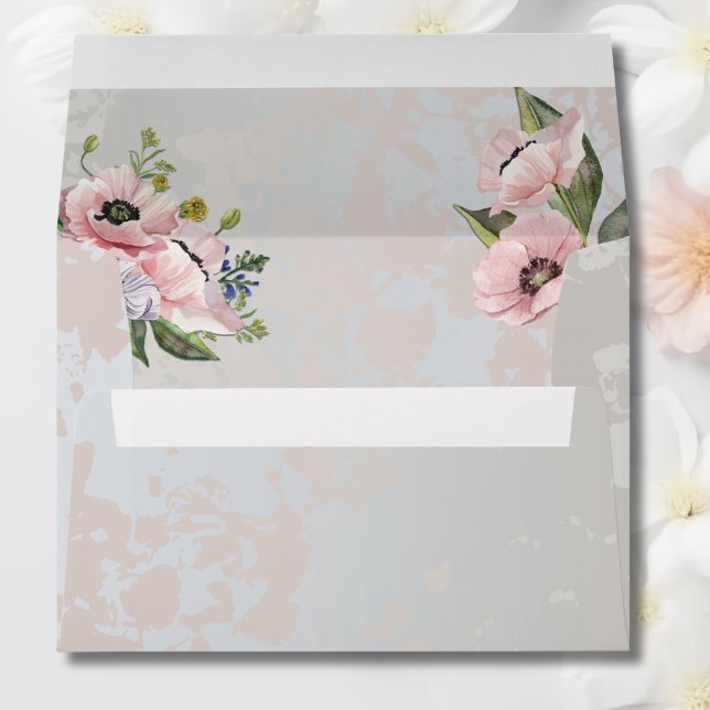 Watercolor Pink Poppies Wedding Envelope (Creator Uploaded)