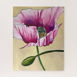 Watercolor pink poppy art flower jigsaw puzzle