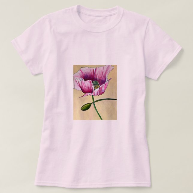 Watercolor pink poppy art flower T-Shirt (Design Front)