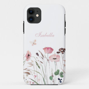 Watercolor Pink Poppy Meadow Custom Name Case-Mate iPhone Case