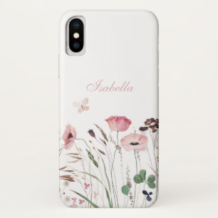 Watercolor Pink Poppy Meadow Custom Name Case-Mate iPhone Case