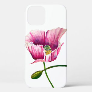 Watercolor pink poppy pretty flower iPhone 12 case