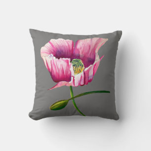 Watercolor pink poppy pretty flower cushion