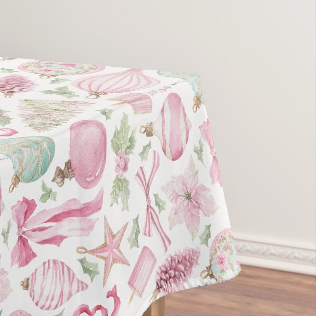 Watercolor Pink Present Christmas Tablecloth (In Situ)