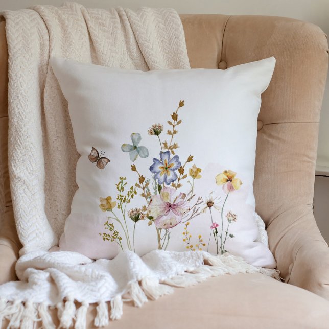 Watercolor Pink pressed & dried Wildflowers Cushion (Creator Uploaded)