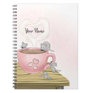 Watercolor Pink Pretty Mice Custom Notebook