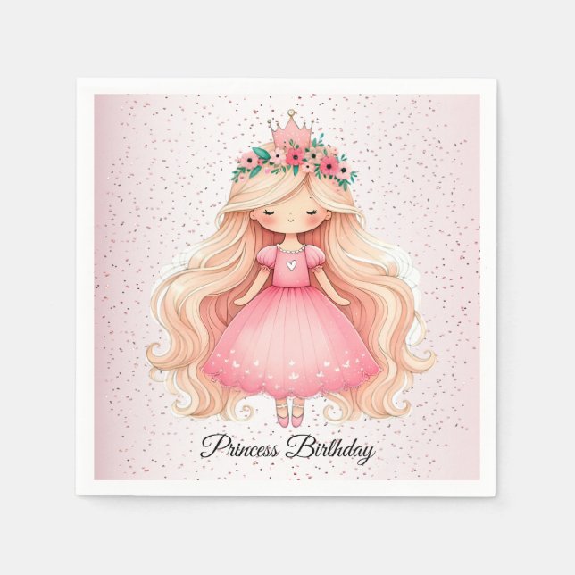 Watercolor Pink Princess Baby Shower Party Cute Napkin (Front)