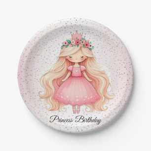 Watercolor Pink Princess Baby Shower Party Cute Paper Plate