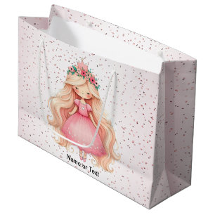 Watercolor Pink Princess Birthday Party Cute Large Gift Bag