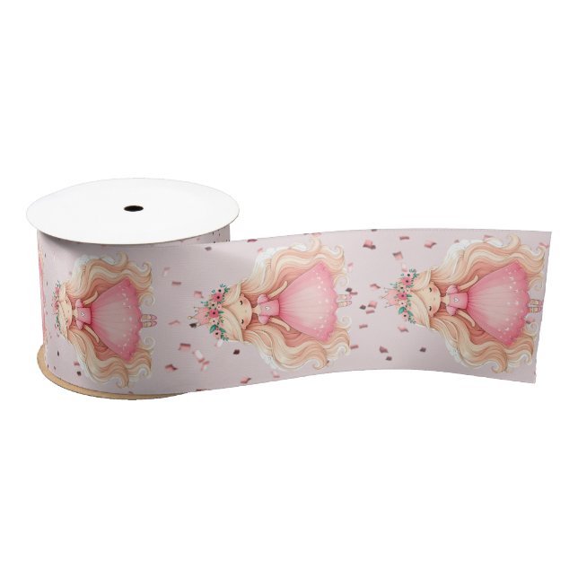 Watercolor Pink Princess Birthday Party Cute Satin Ribbon (Spool)