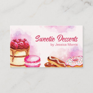 Watercolor Pink Professional Pastry Bakery Business Card