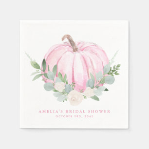 Watercolor Pink Pumpkin Autumn Bridal Shower Napkin