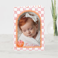 Watercolor Pink Pumpkin Baby Photo Thank You
