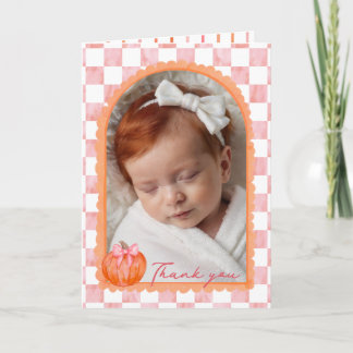 Watercolor Pink Pumpkin Baby Photo Thank You Card