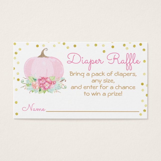 Watercolor Pink Pumpkin Baby Shower Diaper Raffle (Front)