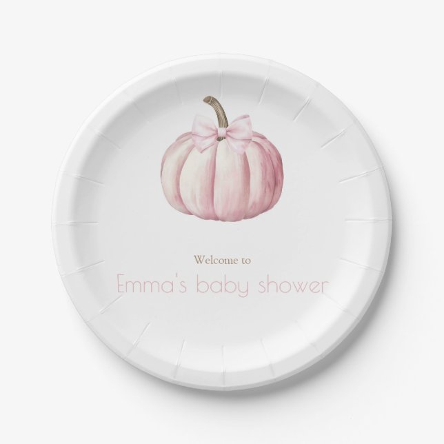 Watercolor Pink Pumpkin Baby Shower Plates (Front)