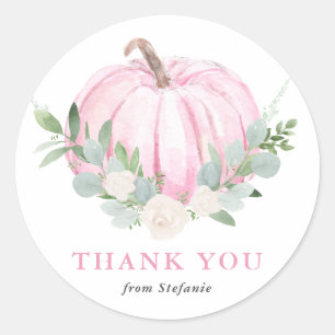 Watercolor Pink Pumpkin Fall Baby Shower Thank You Classic Round Sticker