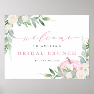 Watercolor Pink Pumpkin Fall Bridal Brunch Welcome Poster