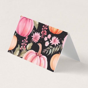 Watercolor Pink Pumpkin Floral Pattern Business Card