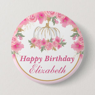 Watercolor Pink Pumpkin Gold Happy Birthday 7.5 Cm Round Badge